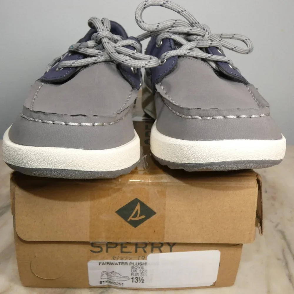 Sperry Fairwater Plushwave Sneaker, Grey/Navy, 13.5 US Unisex Big Kid